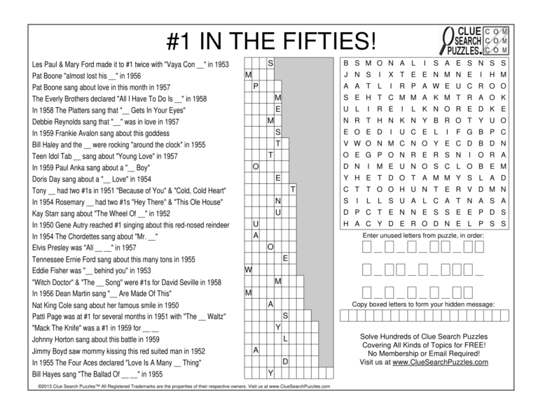 1 in the fifties trivia quiz