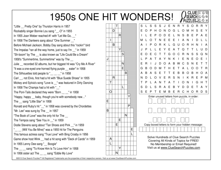 1950s one hit wonders trivia quiz