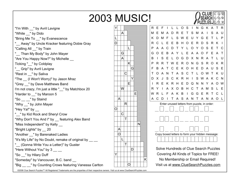 2003 music trivia quiz