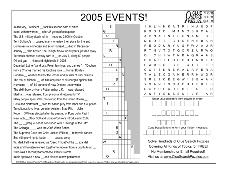 2005 events trivia quiz