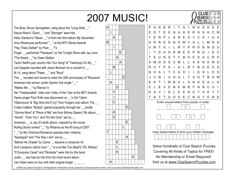 2007 music trivia quiz