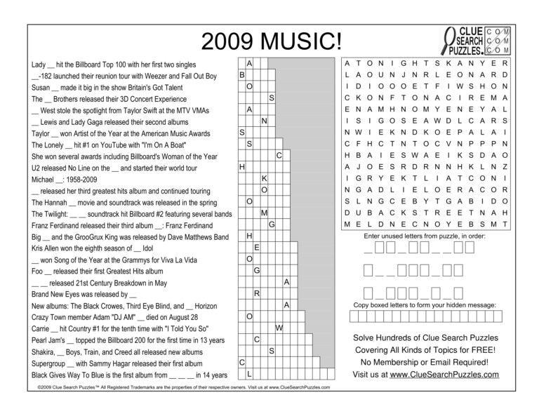 2009 music trivia quiz