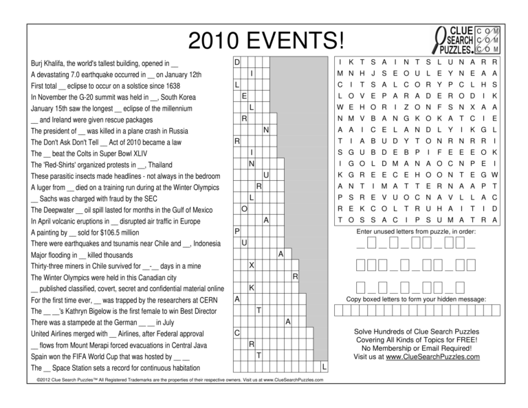 2010 events trivia quiz
