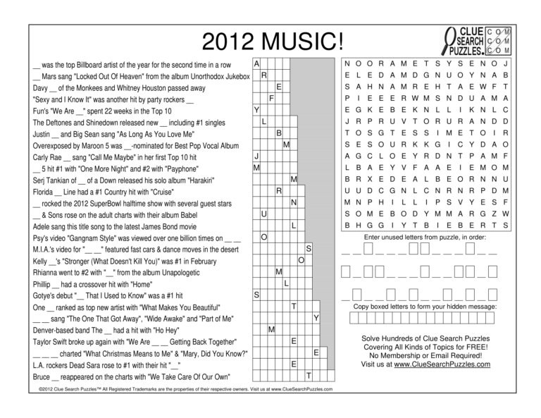 2012 music trivia quiz