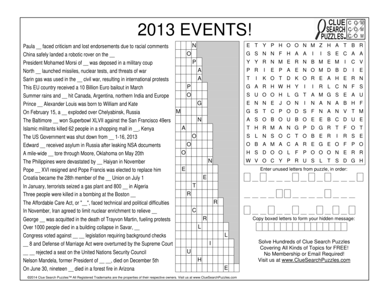 2013 events trivia quiz