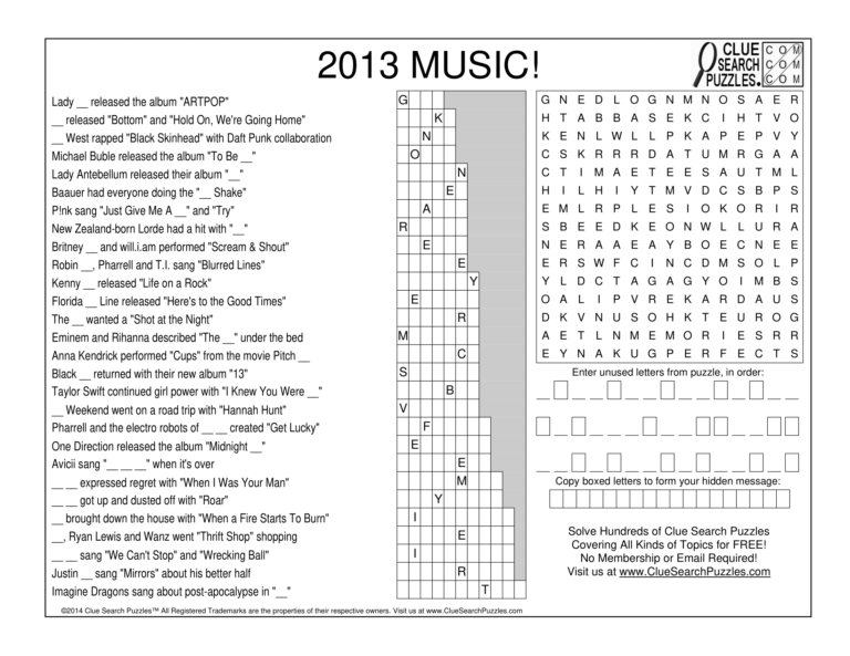 2013 music trivia quiz