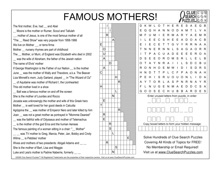 famous mothers trivia quiz