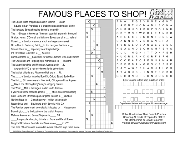 famous places to shop trivia quiz
