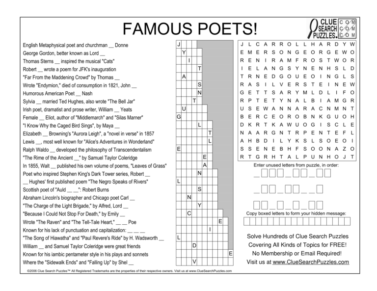 famous poets trivia quiz