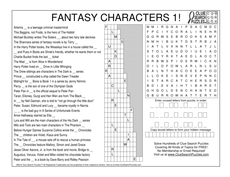 fantasy characters 1 trivia quiz
