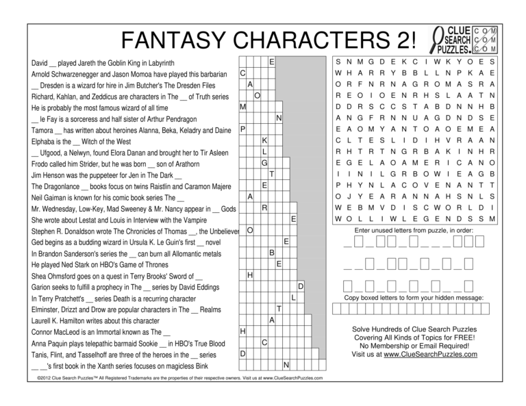 fantasy characters 2 trivia quiz