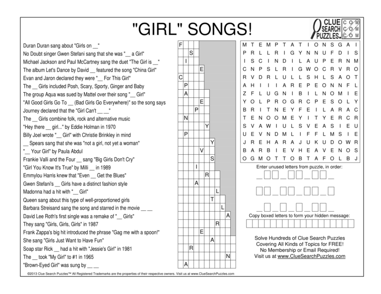 girl songs trivia quiz