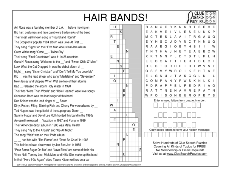 hair bands trivia quiz