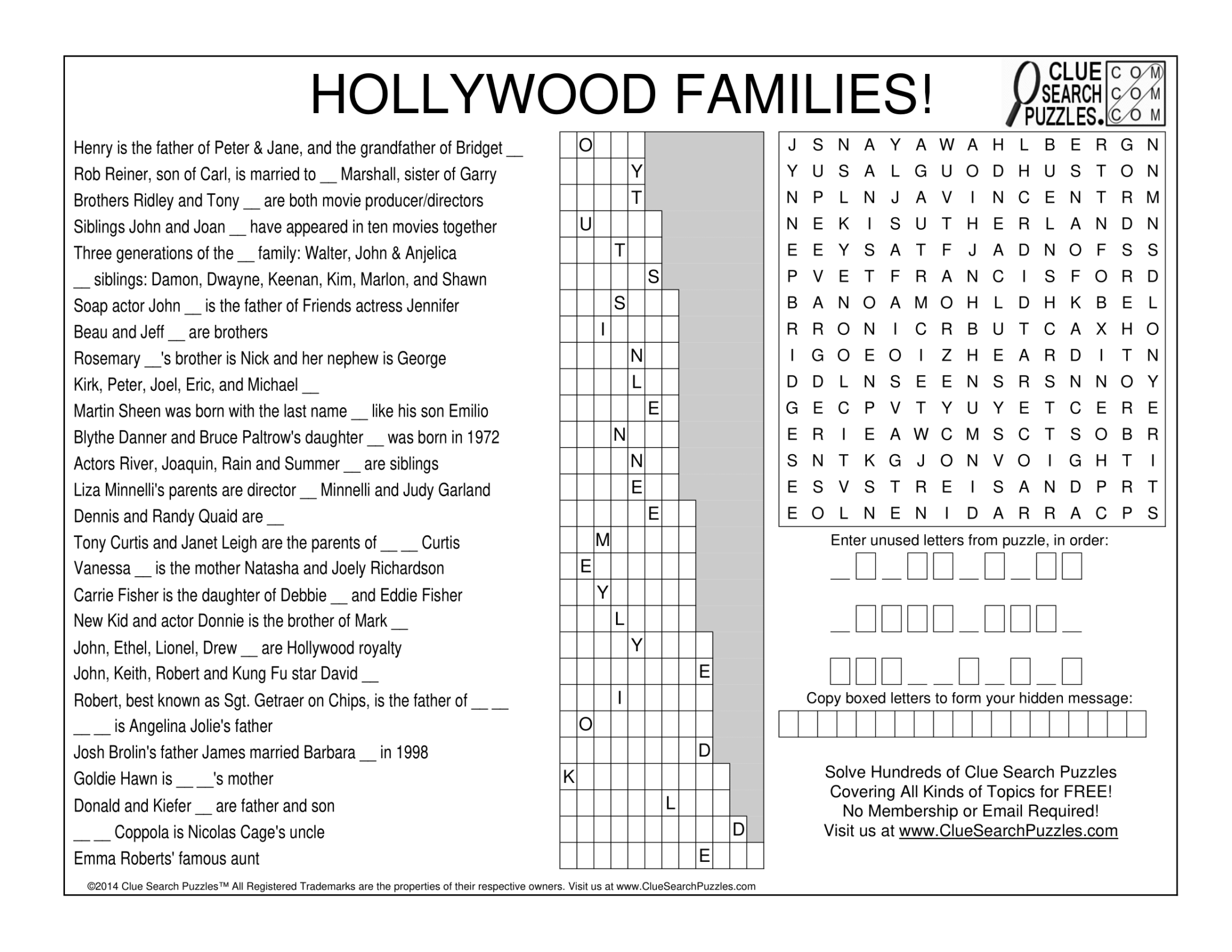 HOLLYWOOD FAMILIES TRIVIA QUIZ