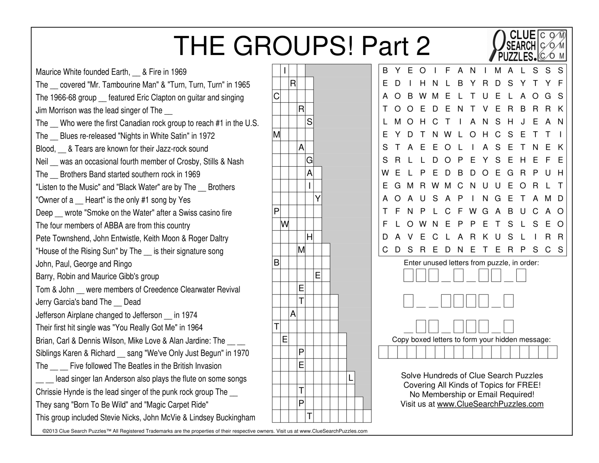 NO 1 IN THE TRIVIA QUIZ Clue Search Puzzles