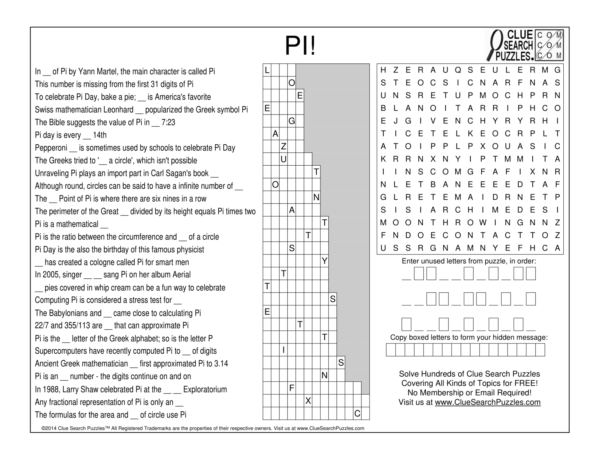 PI TRIVIA QUIZ Clue Search Puzzles