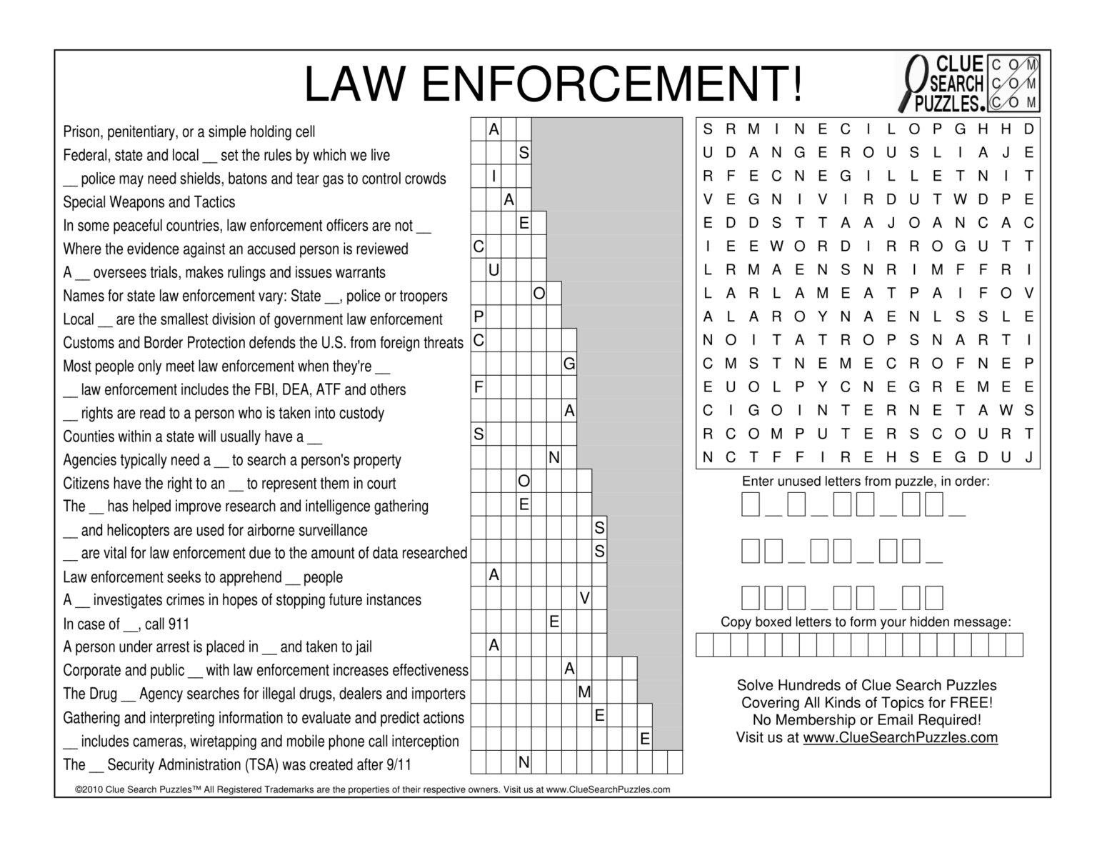 LAW ENFORCEMENT TRIVIA QUIZ Clue Search Puzzles