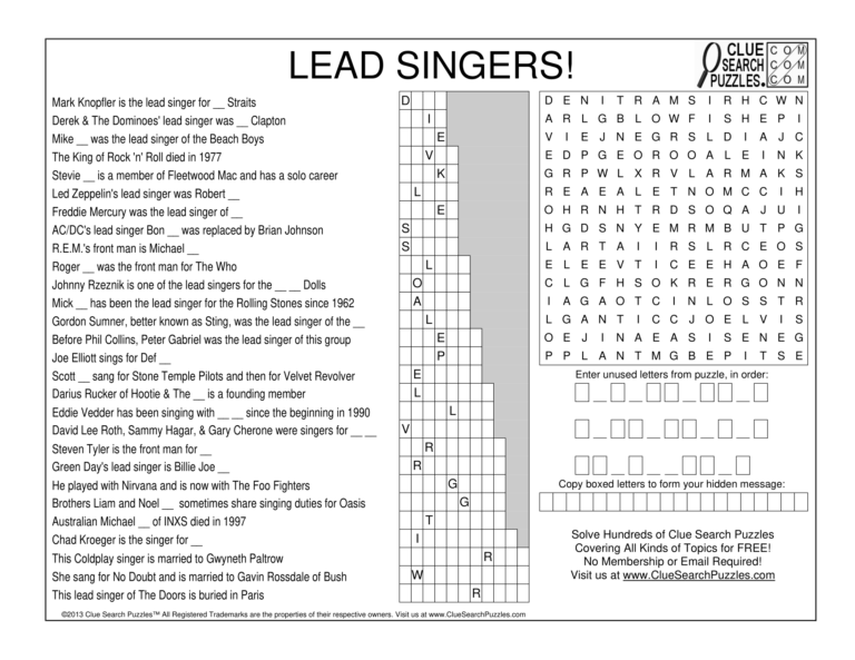 lead singers trivia quiz