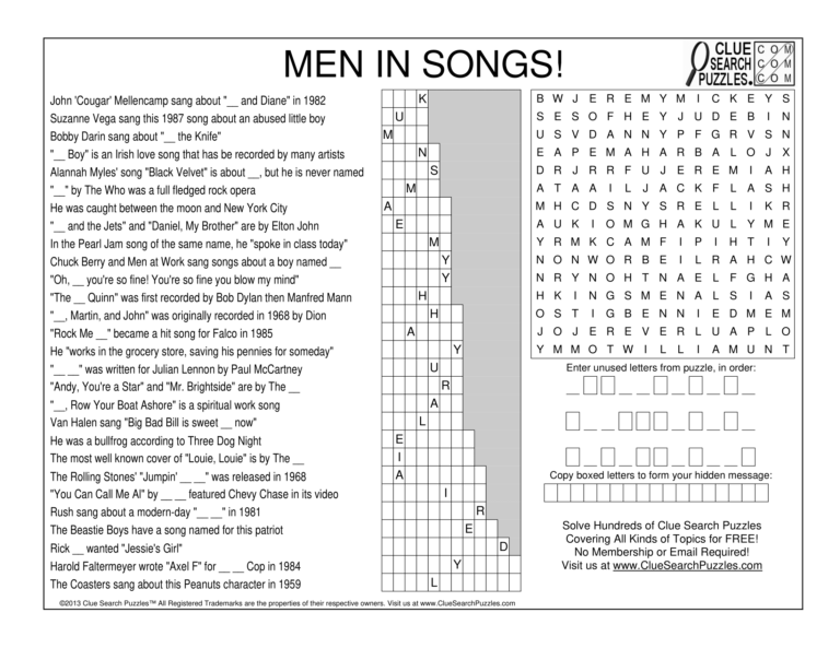 men in songs trivia quiz