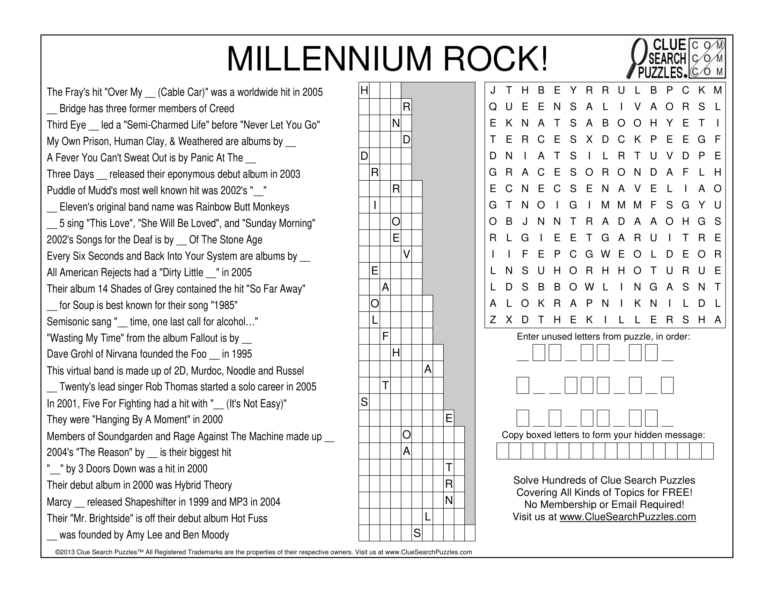 millennium rock trivia quiz