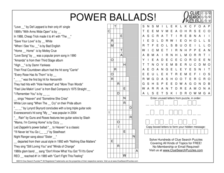 power ballads trivia quiz