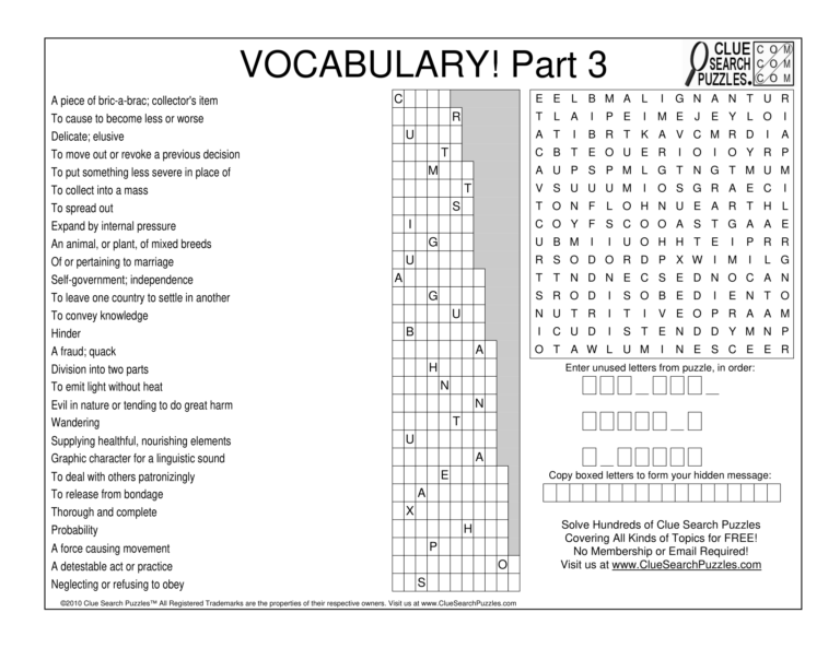 vocabulary part 3 trivia quiz